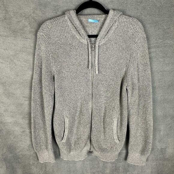 J Mclaughlin Sweater Women Large Gray Zip Cardigan Waffle Knit Minimalist Preppy - Picture 1 of 13